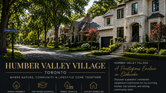 Humber Valley Village Toronto neighbourhood with luxury homes and large lots in Etobicoke