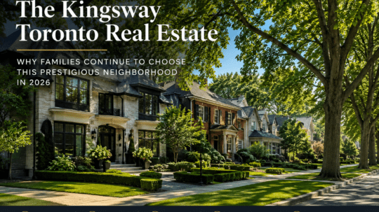 Tree-lined residential street with luxury homes in The Kingsway neighborhood of Toronto