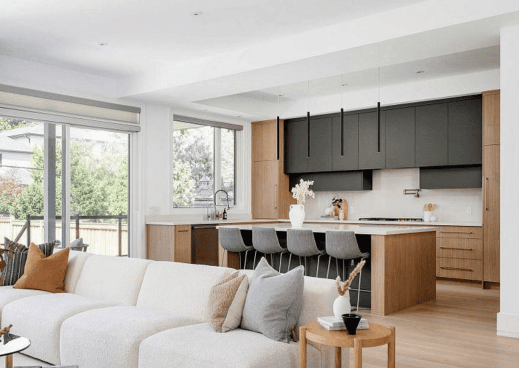 Chef-inspired kitchen with premium Wolf appliances and an open-concept layout at 34 Edgecroft Road in Etobicoke.